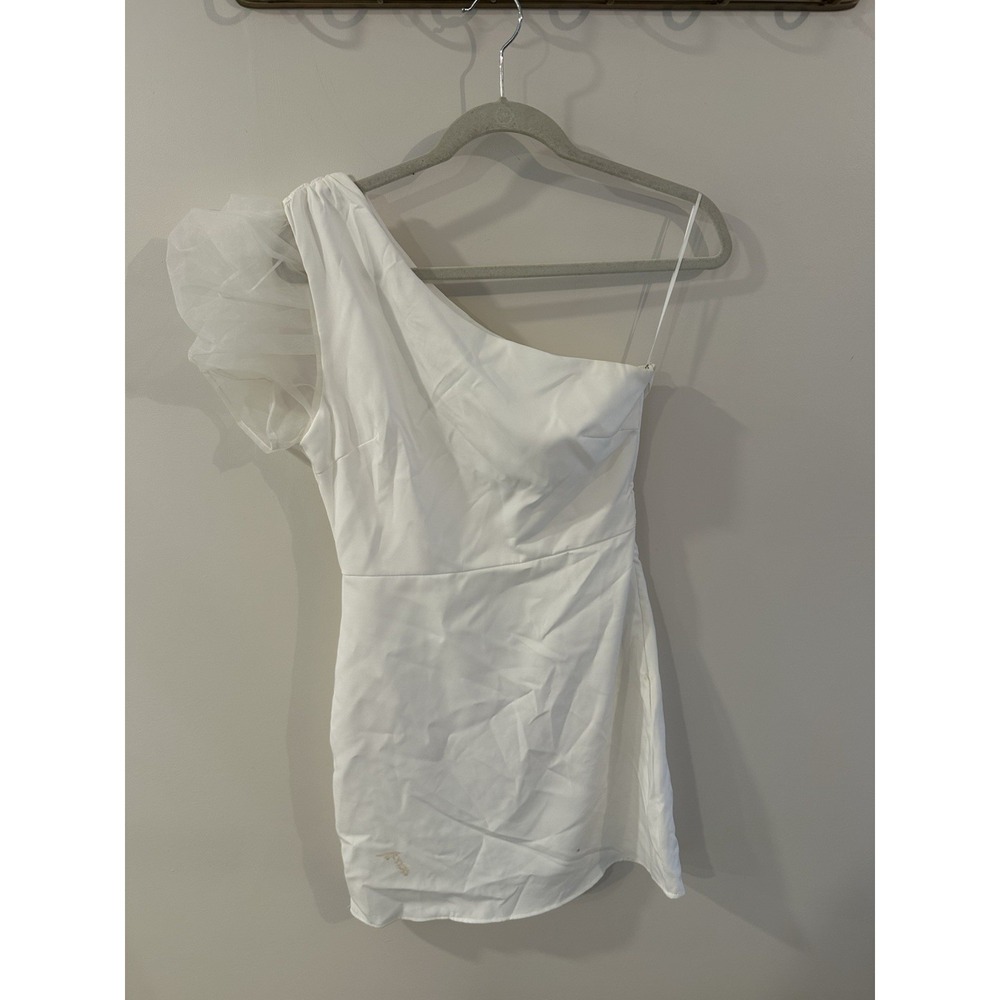 TCEC White One Shoulder Mini Dress Size Small Bodycon Designer Skirt